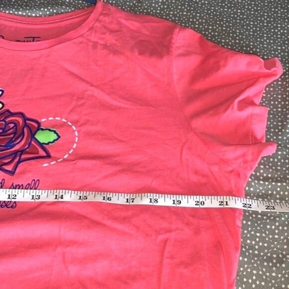 Positivitees Red Graphic Tee Shirt XL 100% Cotton "Stop And Smell The Roses" Pri - Picture 8 of 8